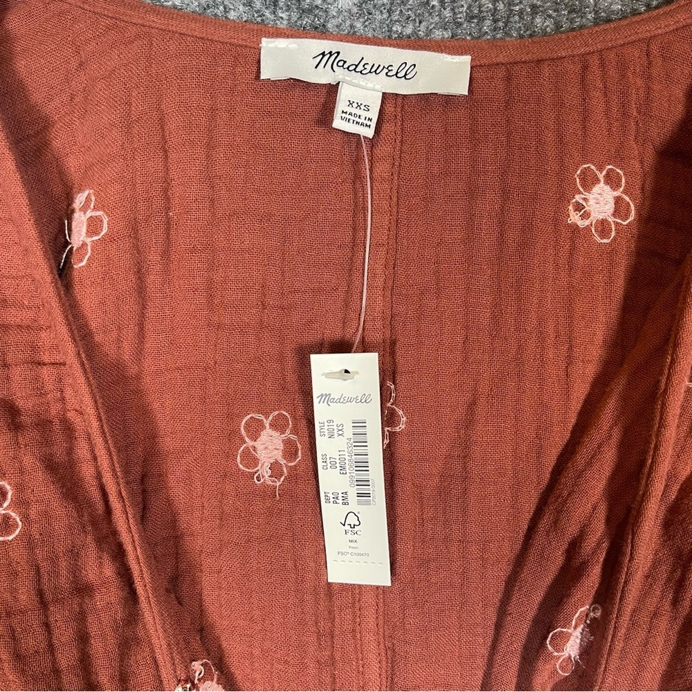 Madewell Womens XXS NWT Burgundy Brown Floral Boho Peasant Wrap Crop Long Sleeve - Picture 6 of 9